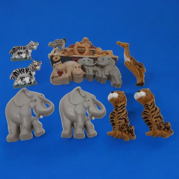 8 Pc Vintage Burwood Wall Decor Noah's Ark Monkey Zebra Giraffe Elephant Tigers - Picture 11 of 11